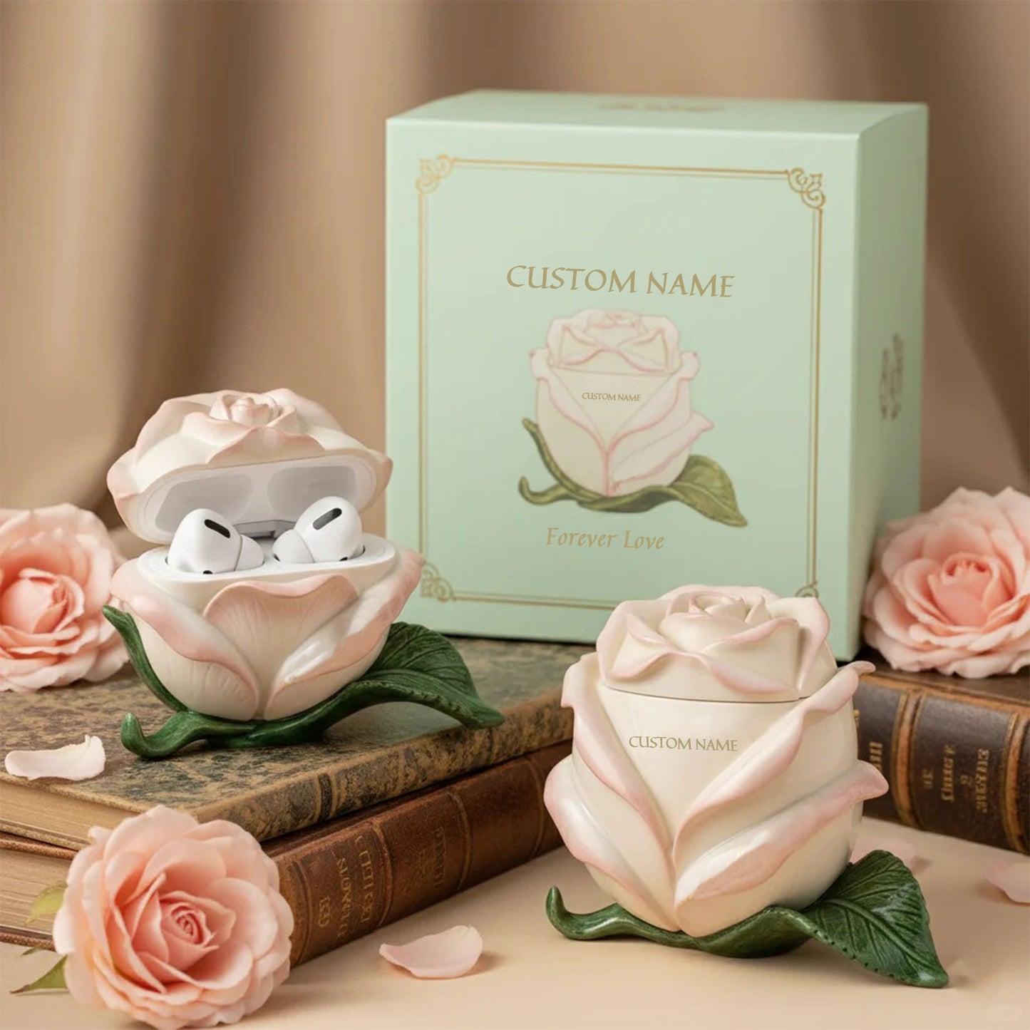 🌹 Custom Name Forever Love Rose Earbuds Case – Elegant, Unique, Unforgettable