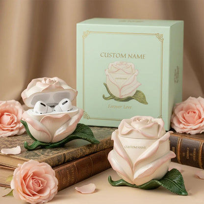 🌹 Custom Name Forever Love Rose Earbuds Case – Elegant, Unique, Unforgettable