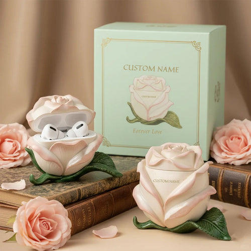 🌹 Custom Name Forever Love Rose Earbuds Case – Elegant, Unique, Unforgettable