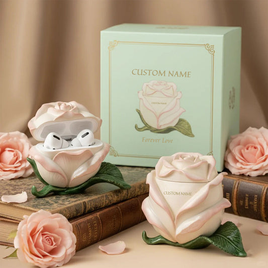 🌹 Custom Name Forever Love Rose Earbuds Case – Elegant, Unique, Unforgettable