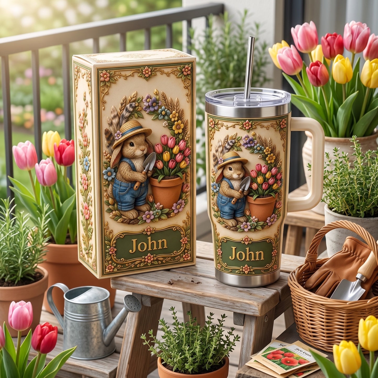 Personalized Gardening Bunny Tumbler with Name