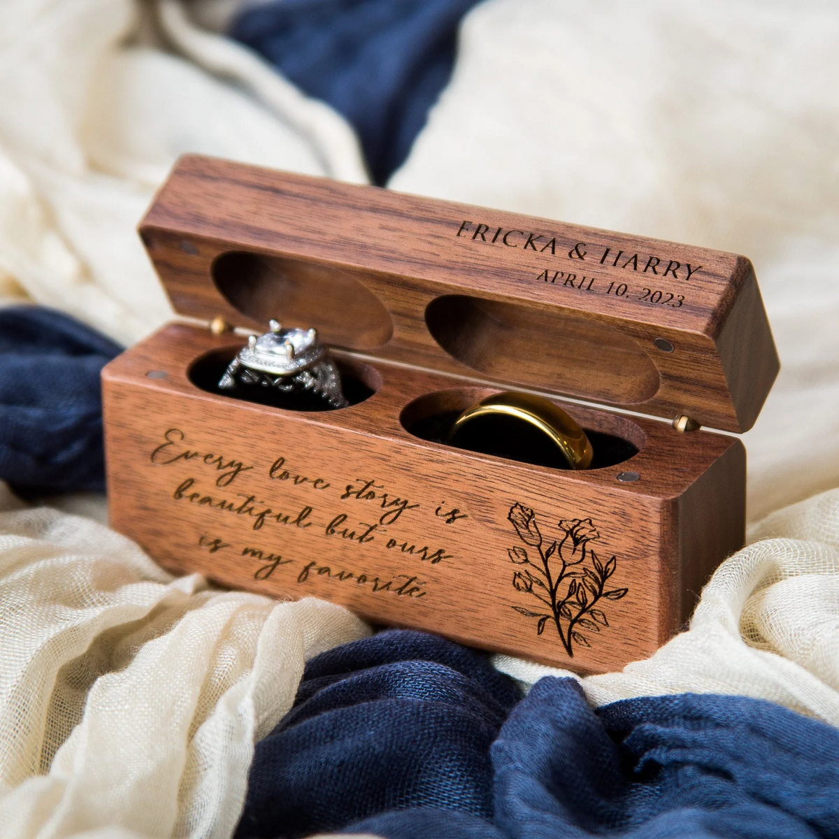 Wide Double Ring Box, Unique Proposal Gift for Her