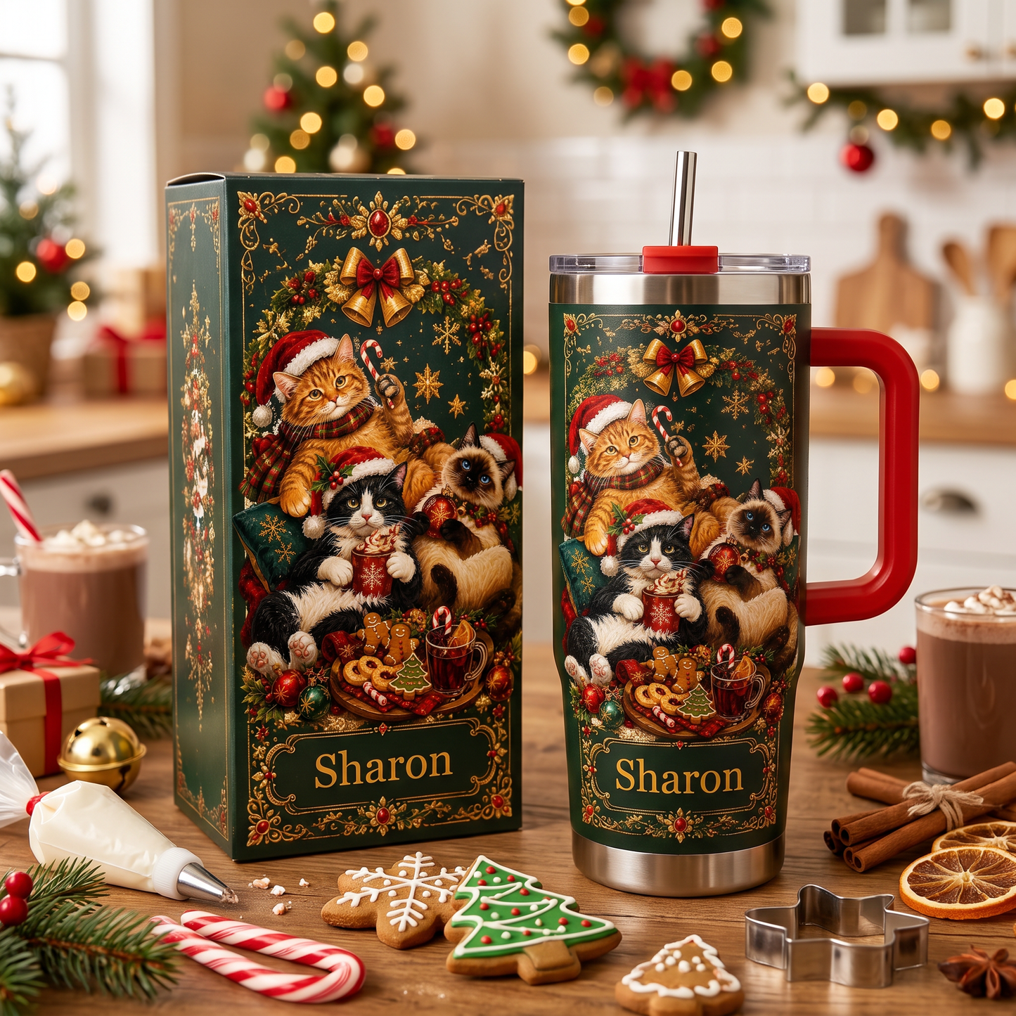 Custom Christmas Cat Tumbler Gift For Cat Lovers