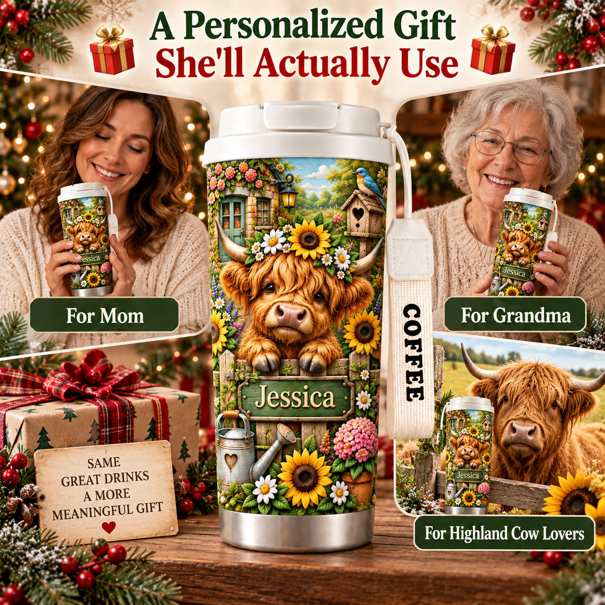 🌻 Personalized Highland Cow Garden Tumbler With Name