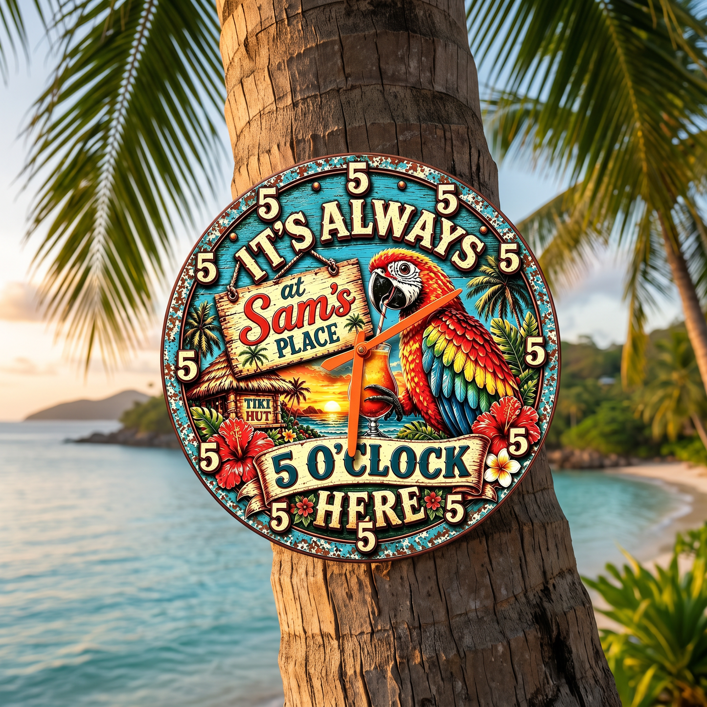 Personalized Tiki Bar Clock – It’s Always 5 O’Clock at Your Place 🍹