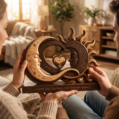 Personalized Sun & Moon Sculpture – Engraved with Your Names & Special Date