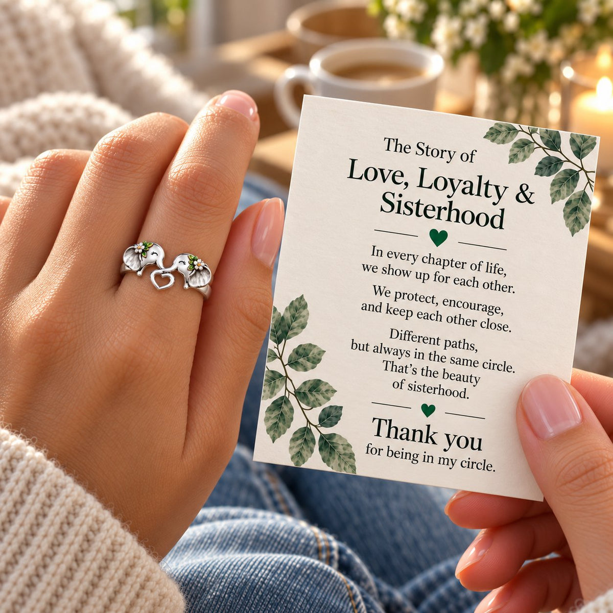 🐘 Elephant Heart Ring – Meaningful Sisterhood & Best Friend Gift with Message Card