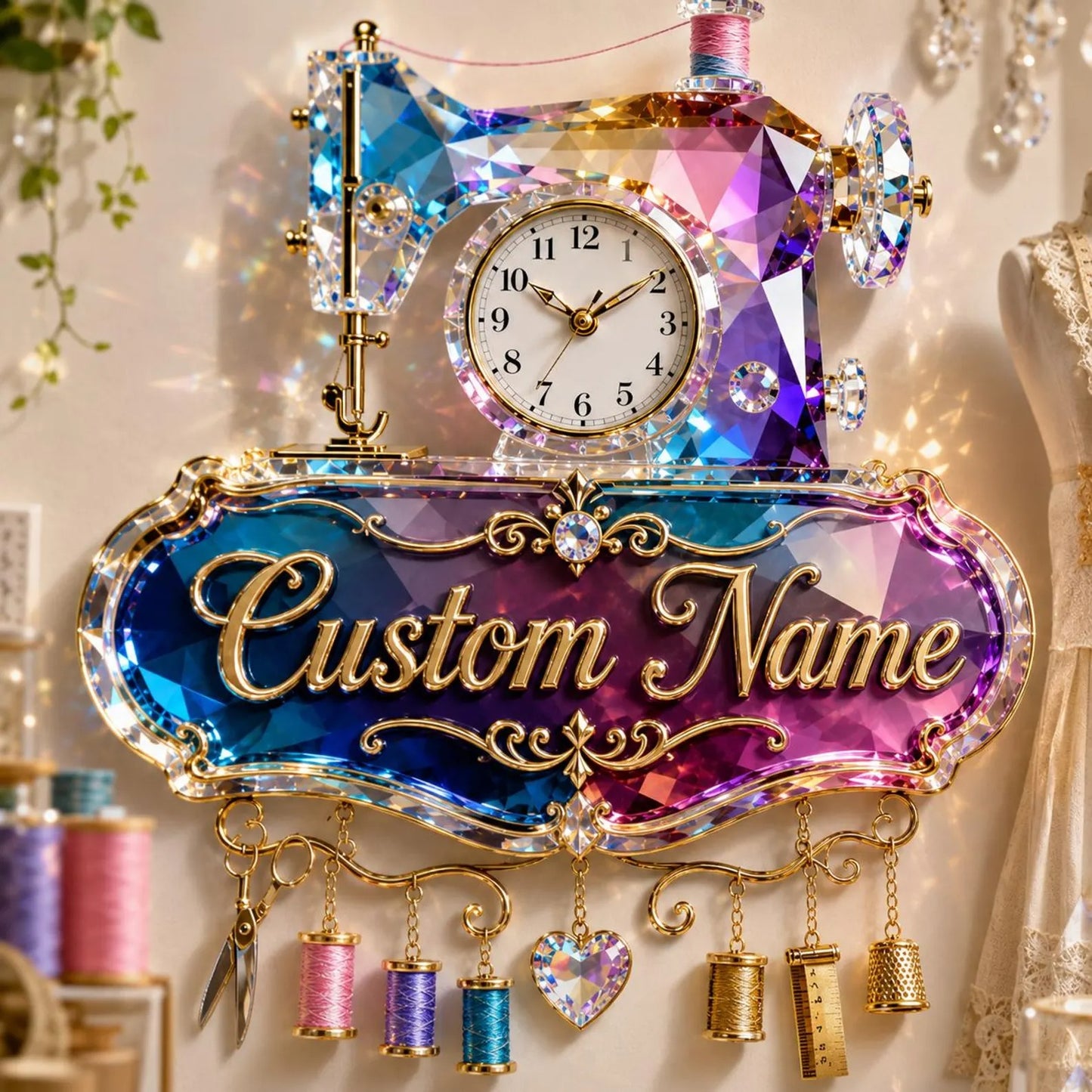 Personalized Sewing Machine Wall Clock