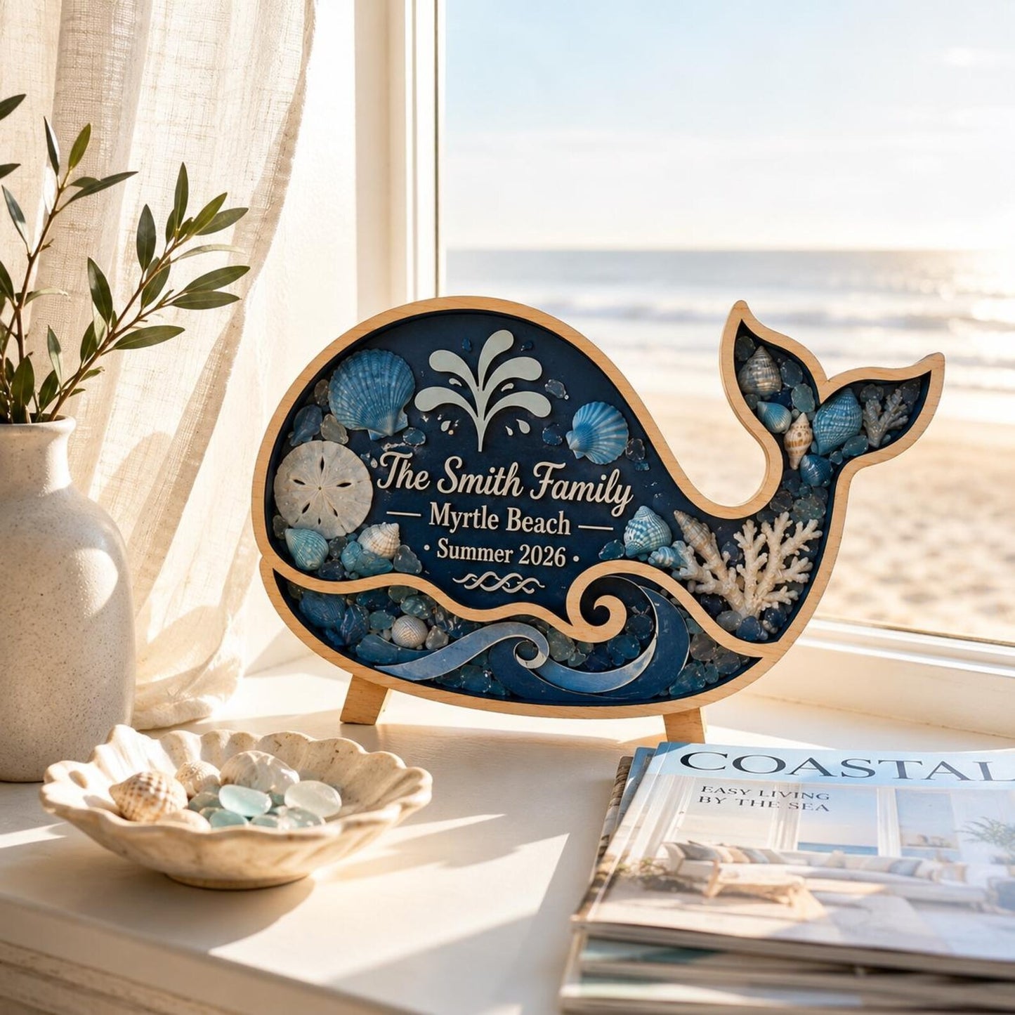 Personalized Whale Shadow Box, Beach House Decor