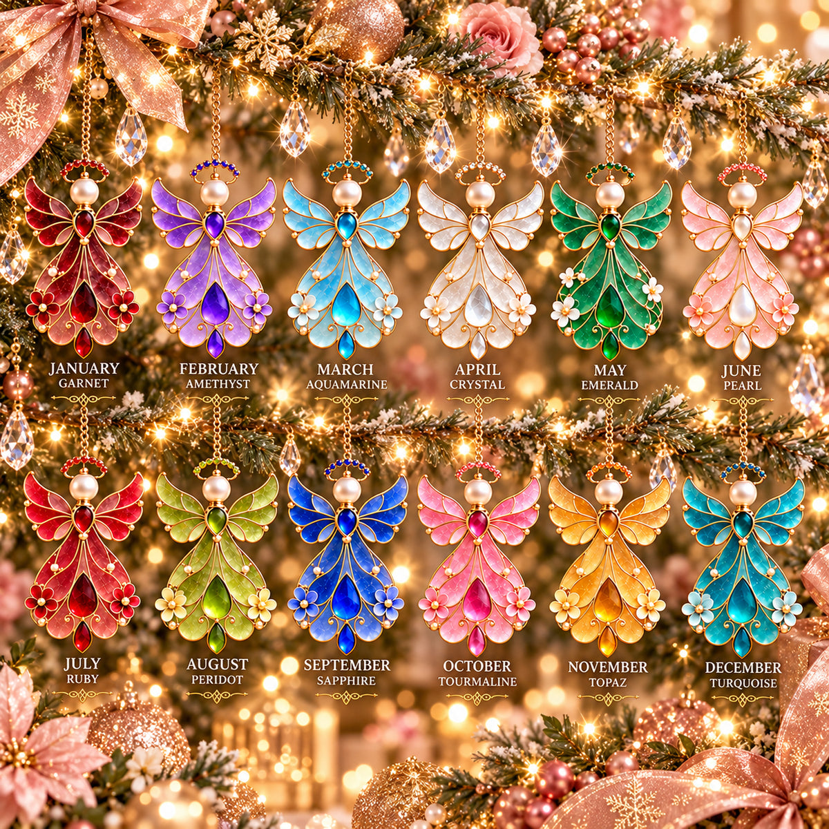 12-Month Birthstone Angel Ornament Collection