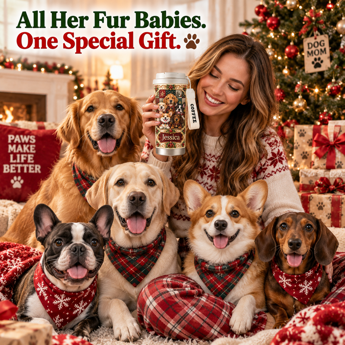 Personalized Dog Mom Tumbler, All Her Fur Babies in One Special Gift