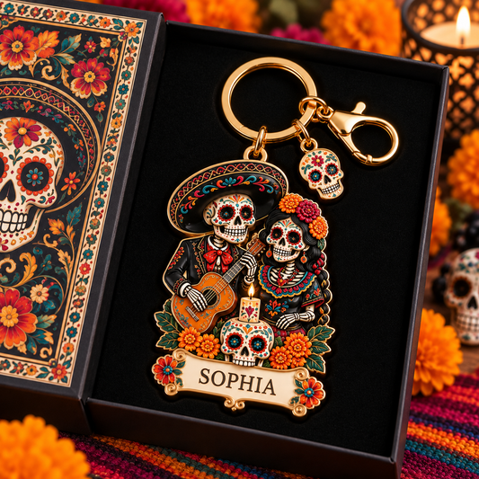 💀 Personalized Día de los Muertos Memorial Keychain