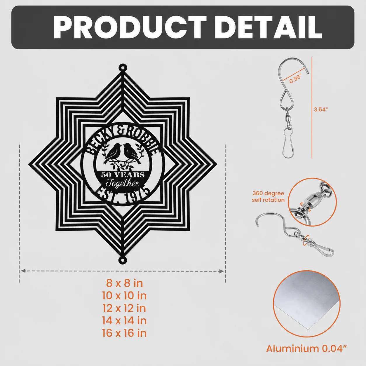 Personalized 50th Anniversary Wind Spinner – Custom Names & Year Gift for Him & Her