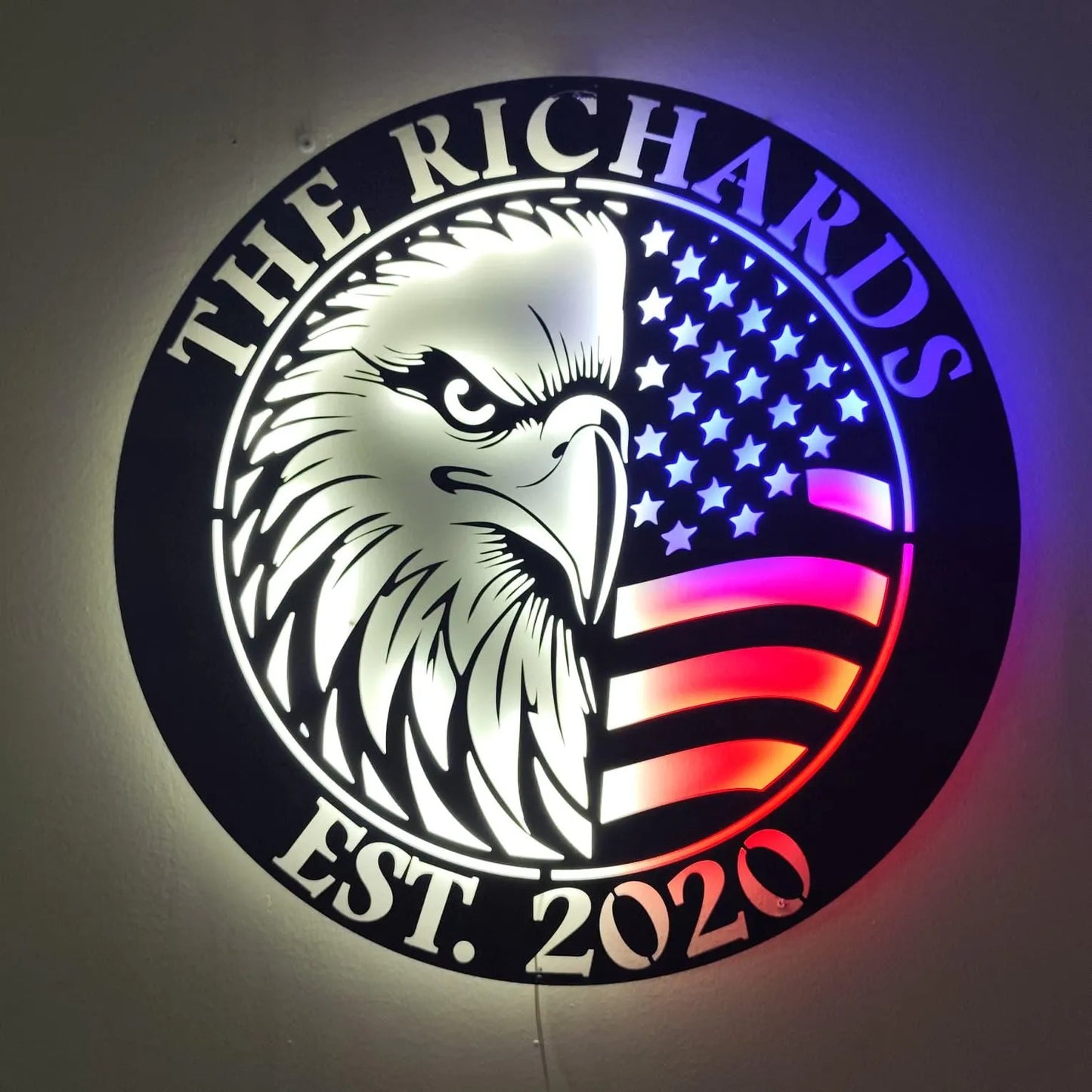 Custom Eagle-Shaped U.S. Flag LED Metal Sign