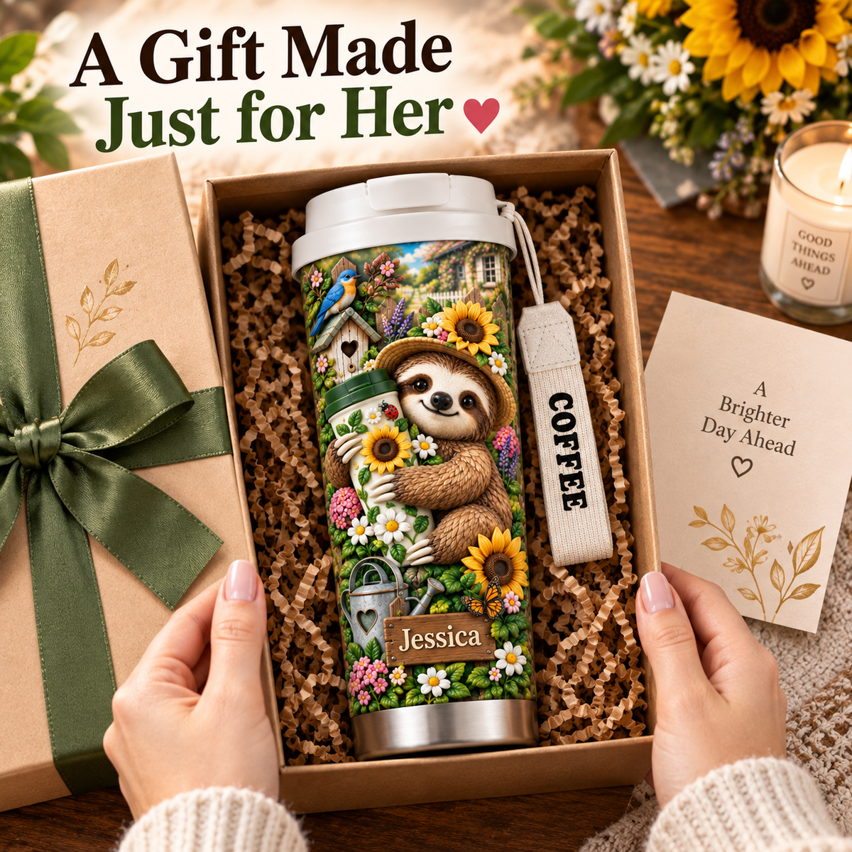 🌻 Personalized Sloth Garden Tumbler With Name