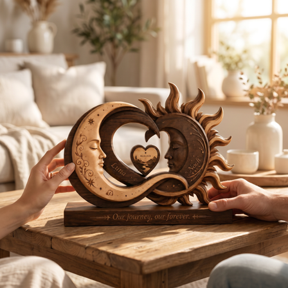 Personalized Sun & Moon Sculpture – Engraved with Your Names & Special Date