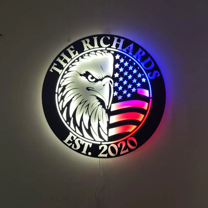 Custom Eagle-Shaped U.S. Flag LED Metal Sign