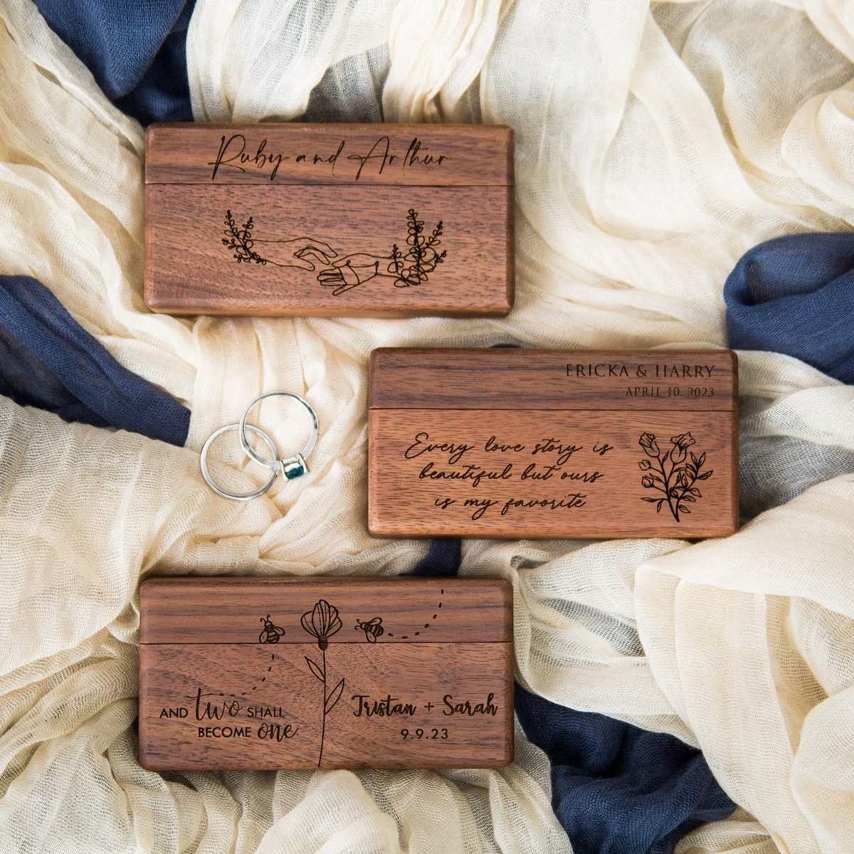 Wide Double Ring Box, Unique Proposal Gift for Her