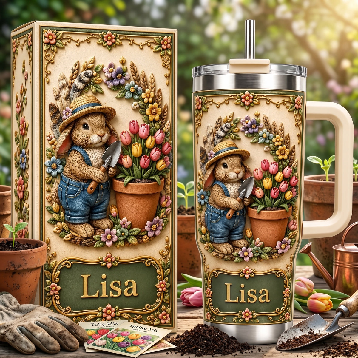Personalized Gardening Bunny Tumbler with Name
