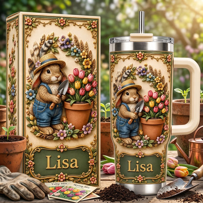Personalized Gardening Bunny Tumbler with Name