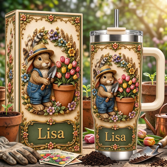Personalized Gardening Bunny Tumbler with Name