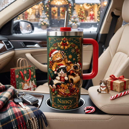 Custom Christmas Cat Tumbler Gift For Cat Lovers