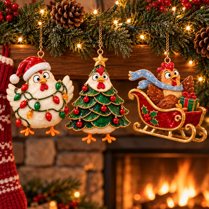🐔 2026 Christmas Chicken Ornaments – Set of 6 Festive Farmhouse Holiday Keepsakes