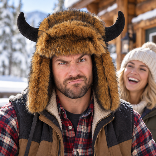 Stay Warm. Go Wild. — Furry Buffalo Horn Winter Hat