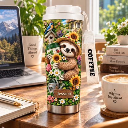 🌻 Personalized Sloth Garden Tumbler With Name