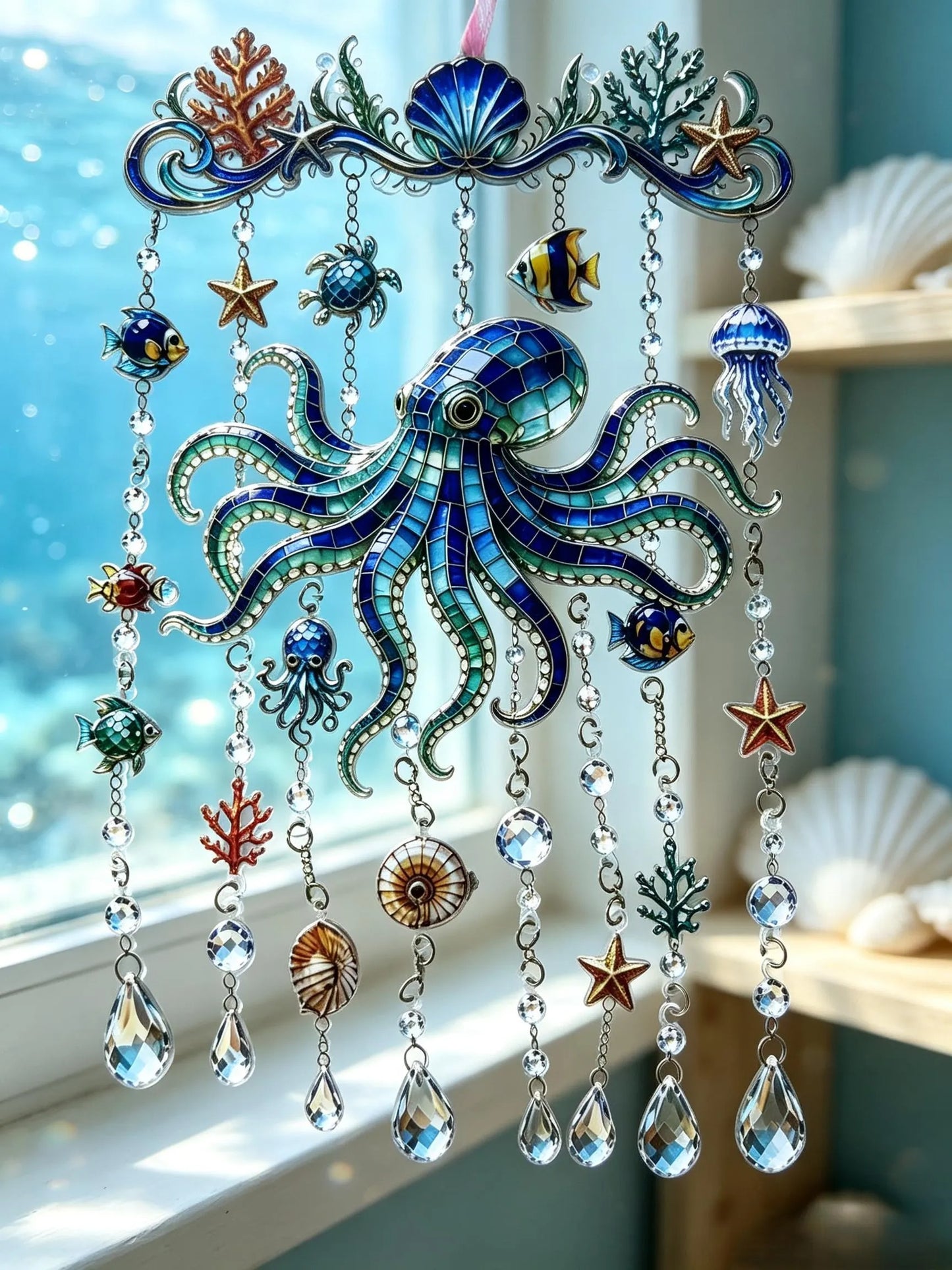 Ocean-Themed Crystal Wind Chime – 🌊 Bring the Sparkle of the Ocean to Your Garden