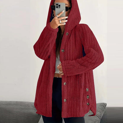 Women’s Lightweight Plush Hooded Jacket, Warm Mid-Length Teddy Bear Cardigan 🧥