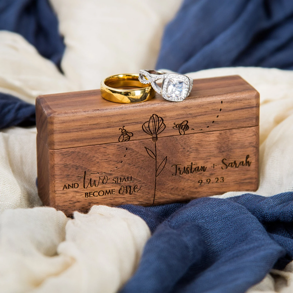 Wide Double Ring Box, Unique Proposal Gift for Her