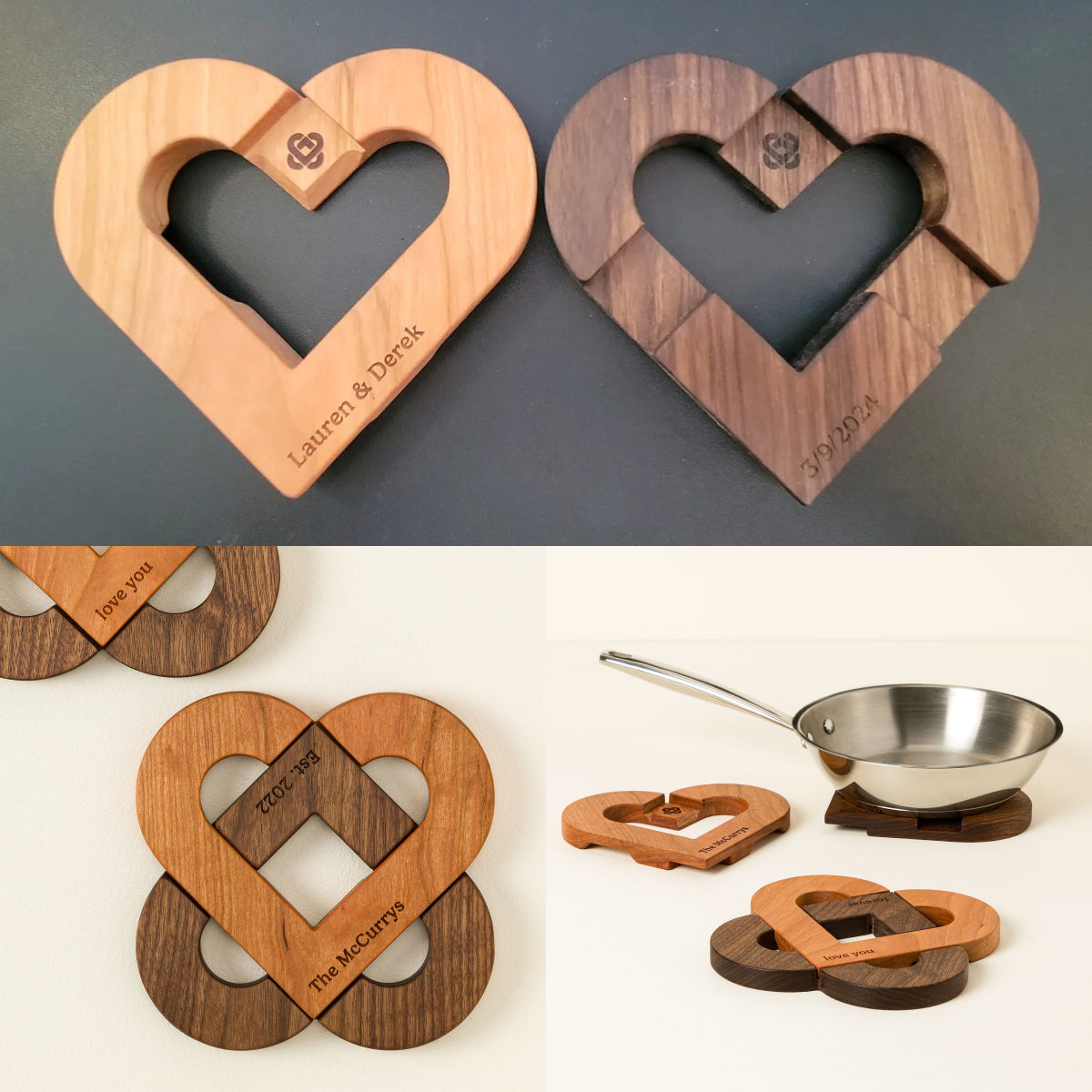 Personalized Interlocking Hearts Trivet Set