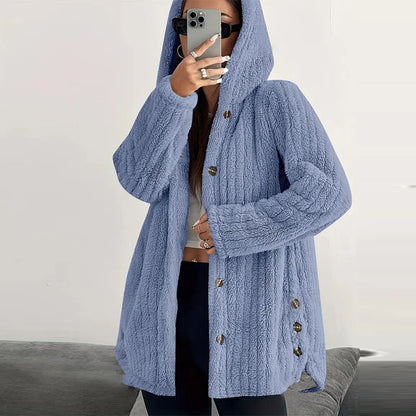 Women’s Lightweight Plush Hooded Jacket, Warm Mid-Length Teddy Bear Cardigan 🧥