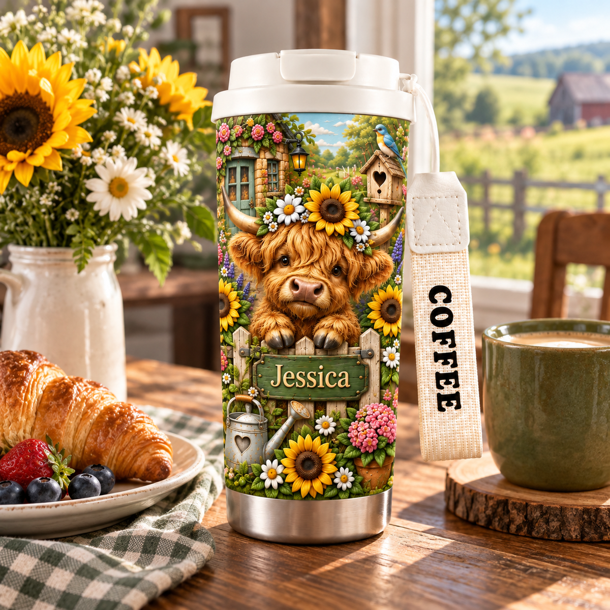 🌻 Personalized Highland Cow Garden Tumbler With Name