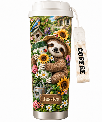 🌻 Personalized Sloth Garden Tumbler With Name
