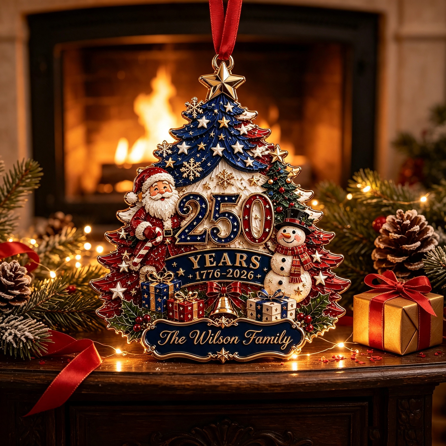 Personalized 250 Years Christmas Ornament - America Patriotic Family Christmas Tree Decor