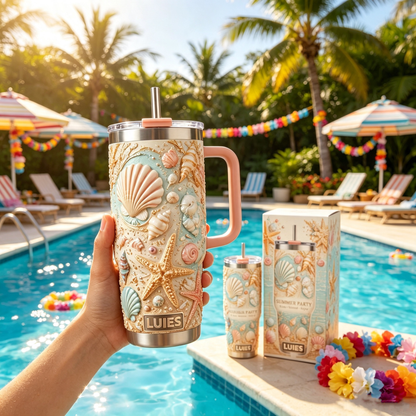 🏖️Personalized Seashell Summer Beach 40oz Handle Tumbler🌴🌊