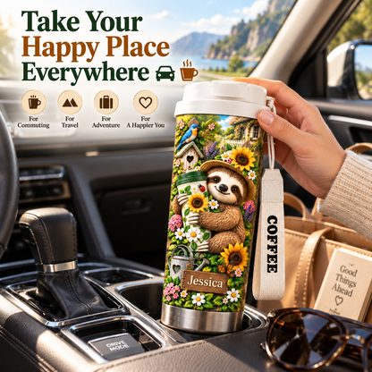 🌻 Personalized Sloth Garden Tumbler With Name