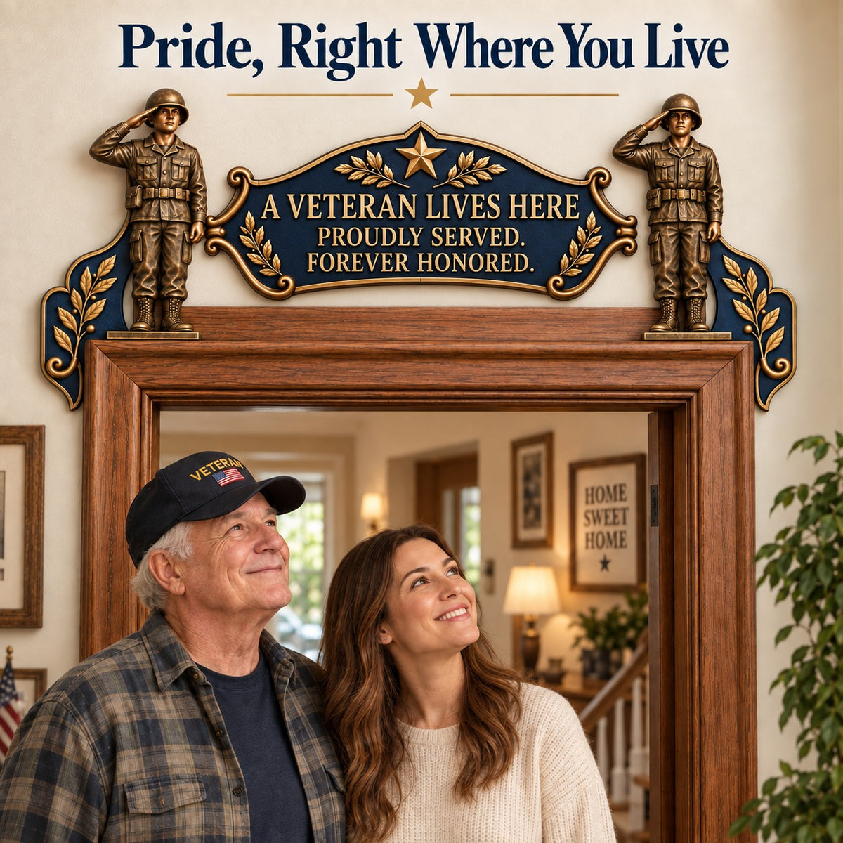 🎖️✨ 'A Veteran Lives Here' – Proudly Served 3-Piece Door Frame Decor Set