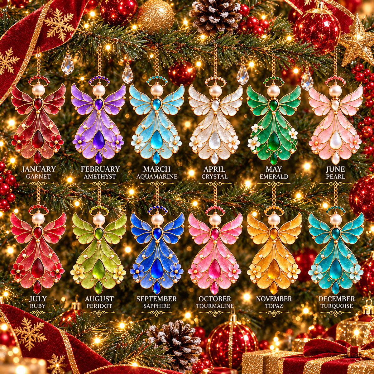 12-Month Birthstone Angel Ornament Collection