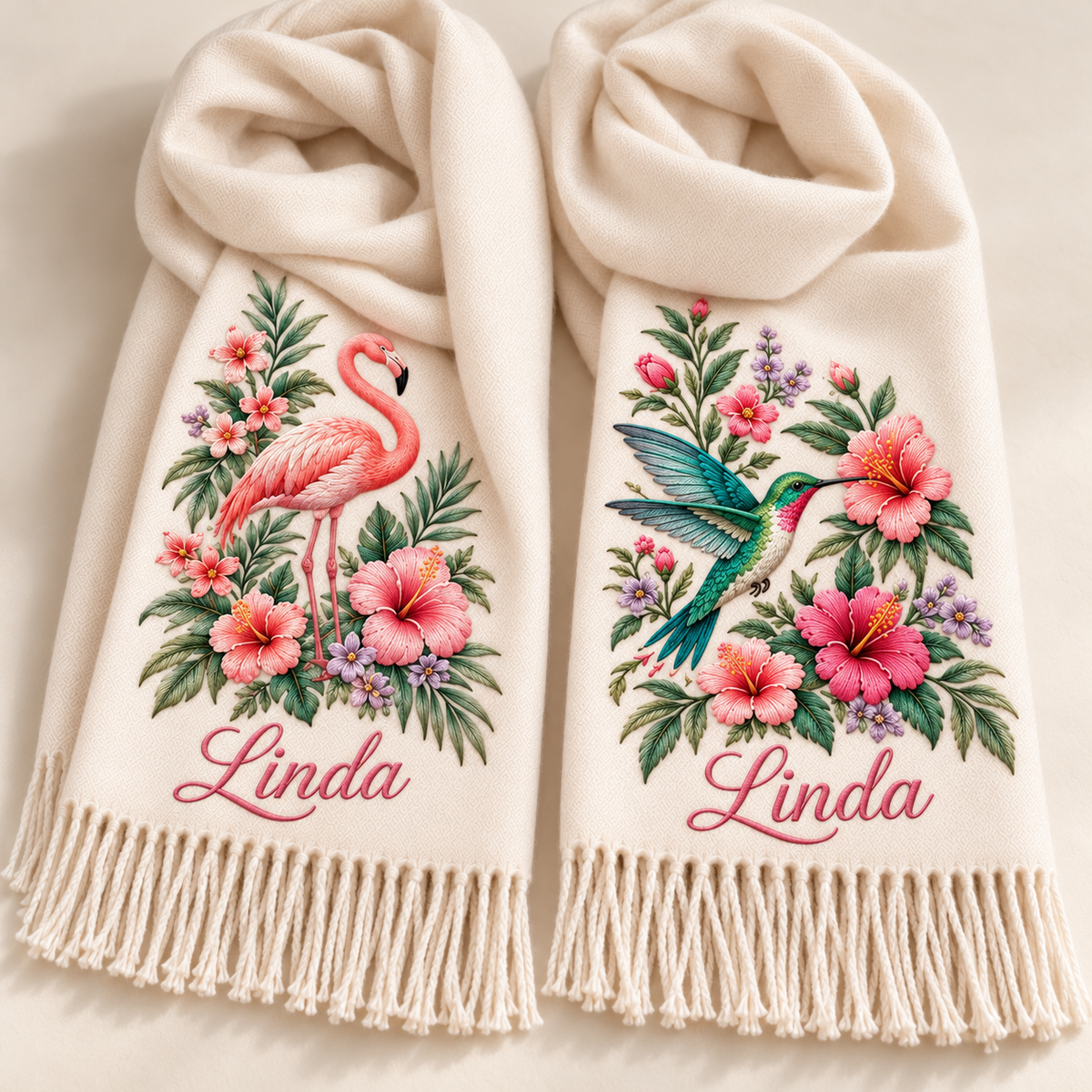 🌸 Personalized Garden Animal Scarf – Your Name, Your Nature