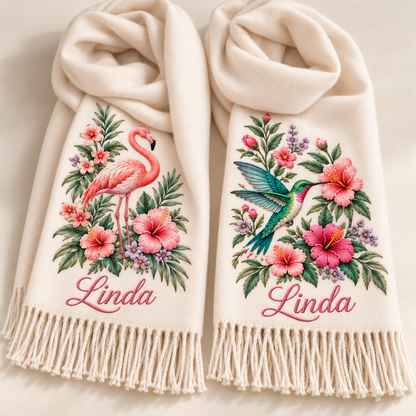 🌸 Personalized Garden Animal Scarf – Your Name, Your Nature