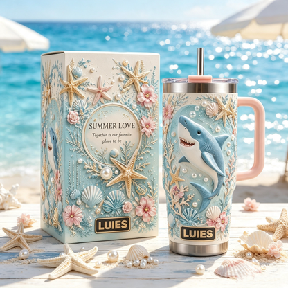 🦈 Personalized Summer Beach Shark Tumbler – Ocean Vibes in Every Sip