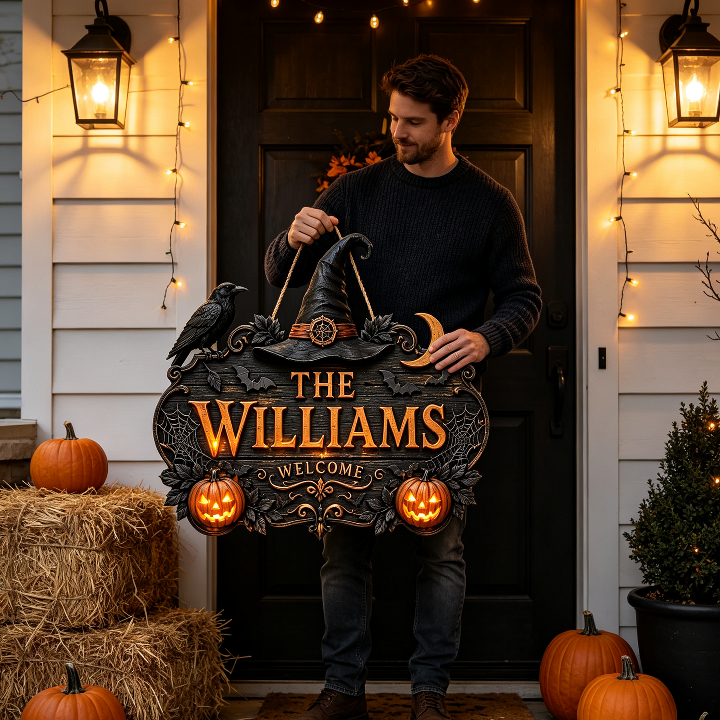 Custom Family Name Gothic Halloween Door Hanger
