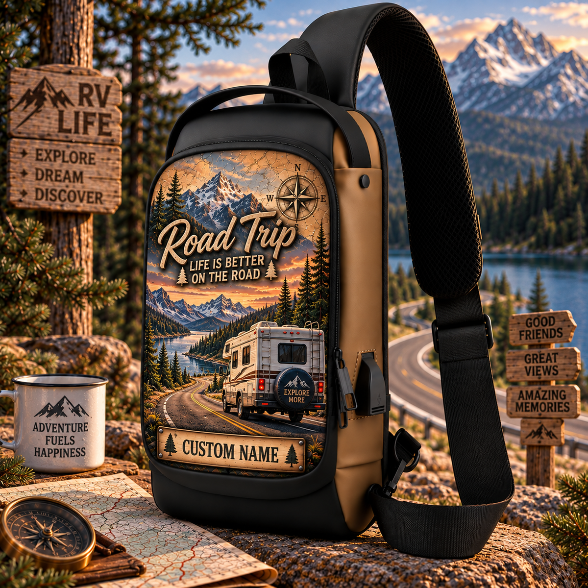 🎒 Personalized Adventure Sling Bag - Custom Name Outdoor Crossbody Chest Bag