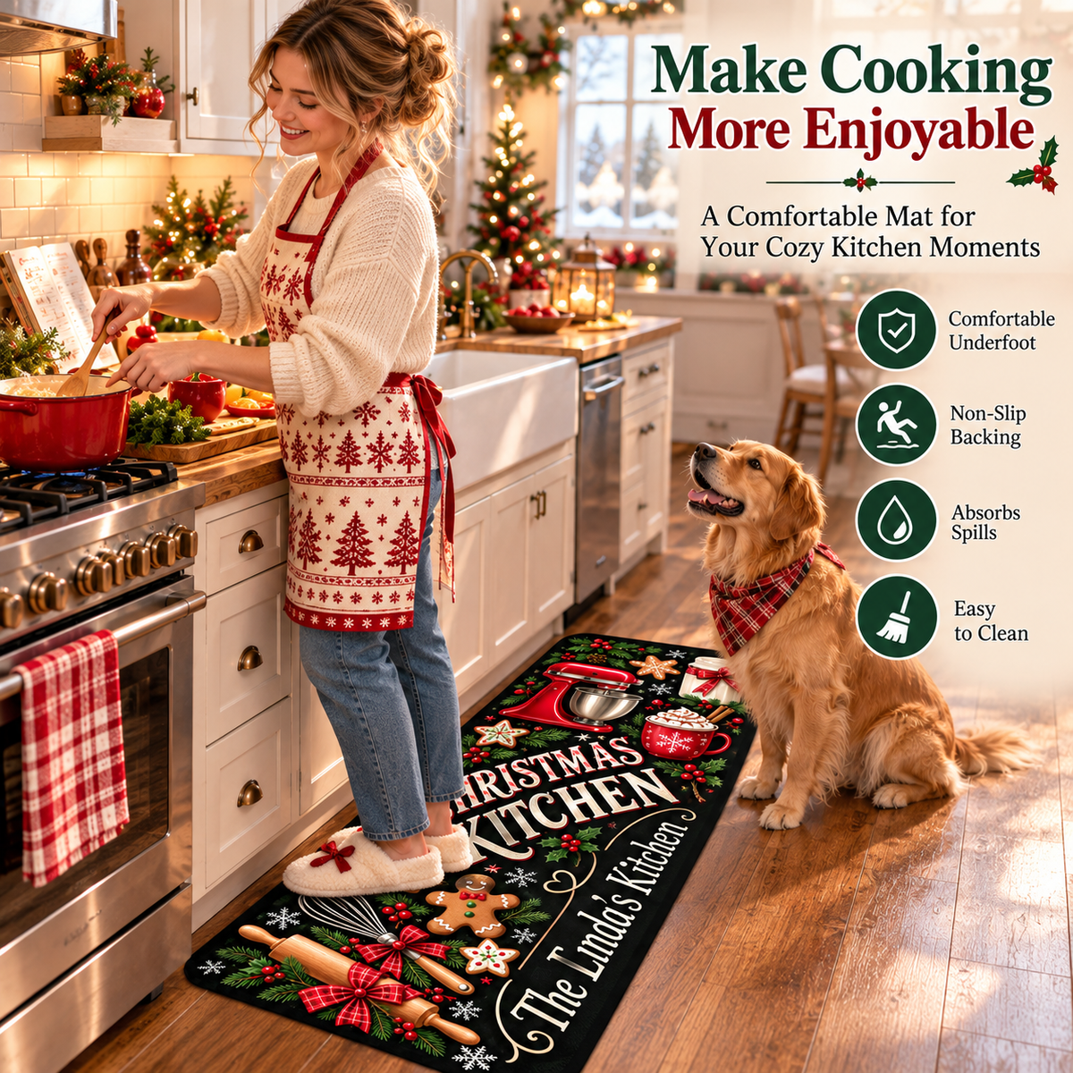 Personalized Christmas Kitchen Mat – Custom Name Holiday Anti-Fatigue Rug 🎄🍪
