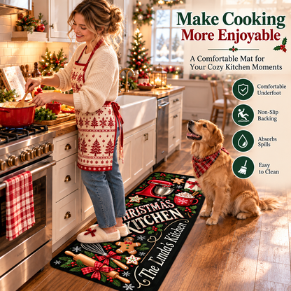 Personalized Christmas Kitchen Mat – Custom Name Holiday Anti-Fatigue Rug 🎄🍪