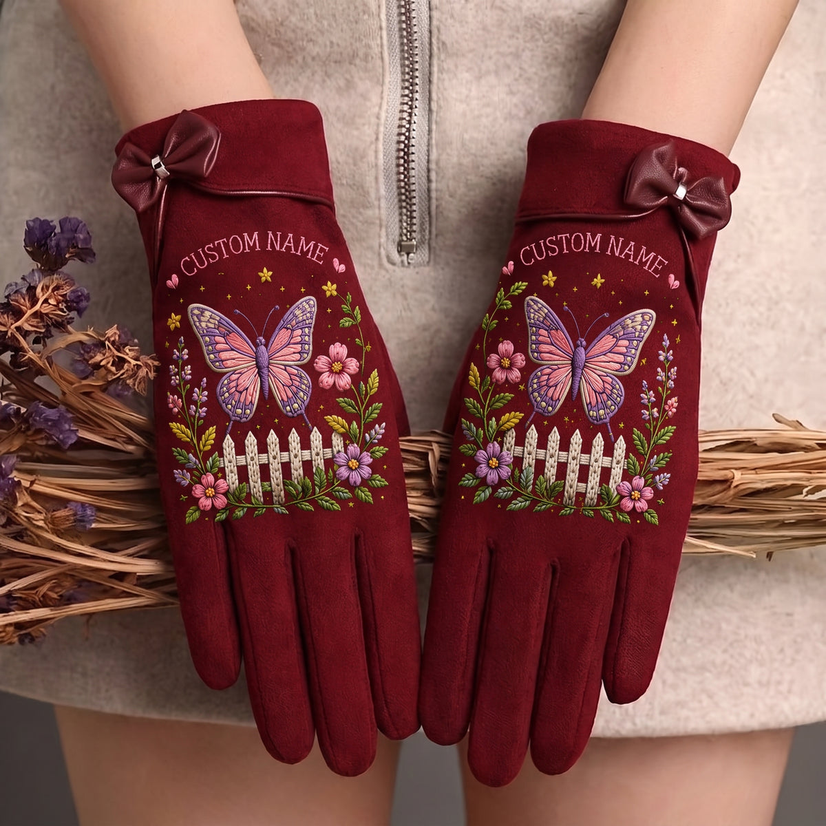 🌿 Personalized Floral Gardening Embossed Gloves –  Perfect Gift For Her🌸