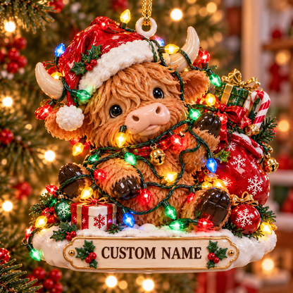 🎄 Personalized Highland Cow Christmas Ornament